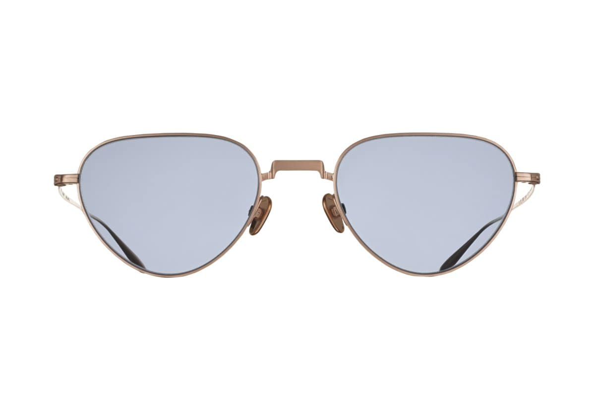 Lunettes de soleil géométriques Massada QUADRATIC Brushed Rose Gold avec verres bleus