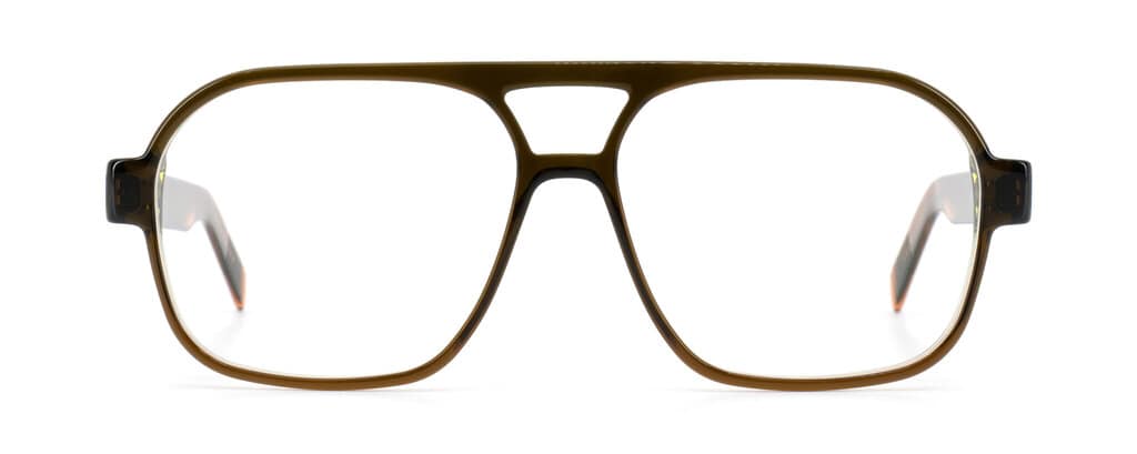 Lunettes Gotti WAID OMV olive translucide forme pilote vue de face – monture créateur suisse chez The House of Eyewear opticien Gotti Paris 1er