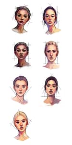 Illustration stylisée des principales formes de visage homme et femme pour choisir ses lunettes Illustration stylisée des principales formes de visage homme et femme pour choisir ses lunettes