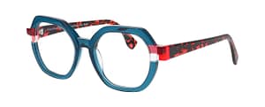 Face A Face FUTUR 2 vert rouge 3-4 Monture Face A Face FUTUR 2 vert et rouge design graphique vue 3/4 – opticien indépendant Paris