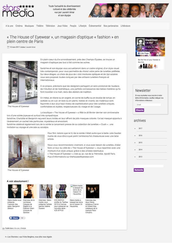 House of eyewear - presse Stars Media