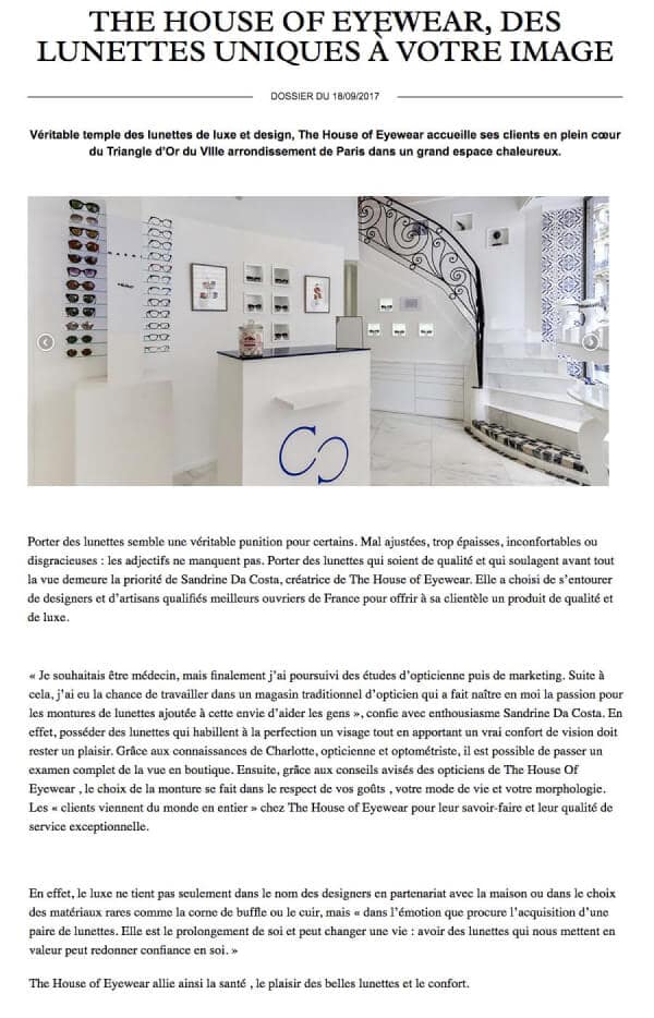 House of eyewear - presse Marie Claire