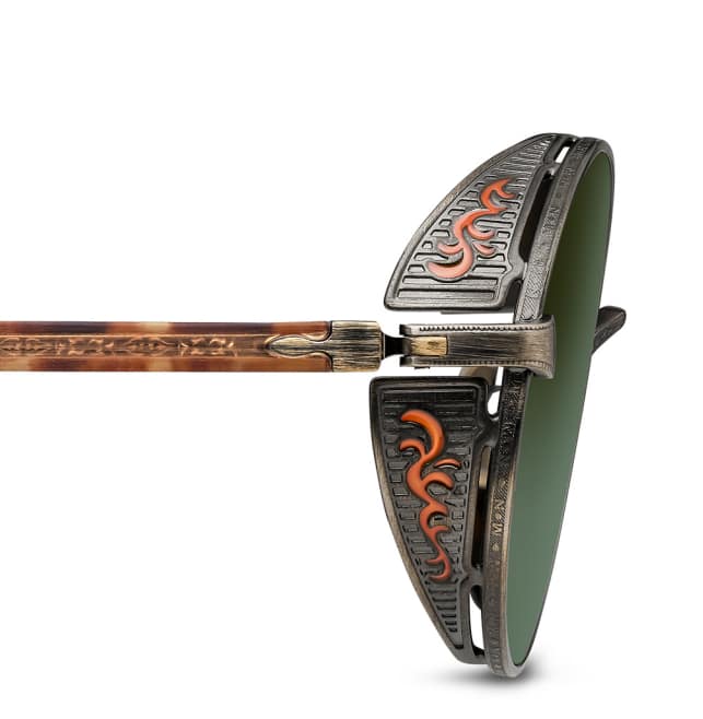 monture solaire homme femme Matsuda M3137 métal titane ovale coque antique gold verres vert