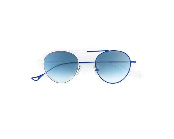 monture solaire homme femme eyepetizer en bossa metal pilote ronde bicolore blanche bleu