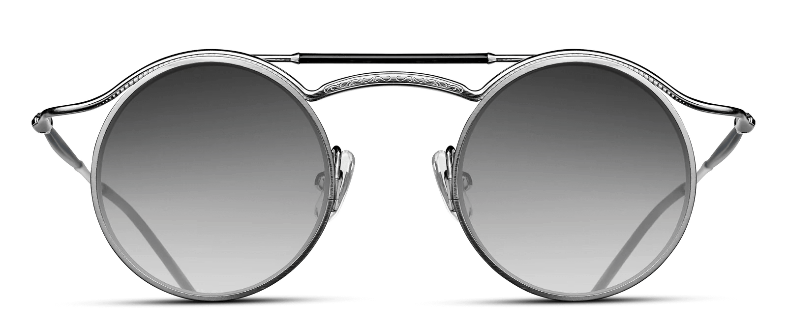 monture solaire homme Matsuda M2903H vintage ronde double pont metal titane argent verres gris