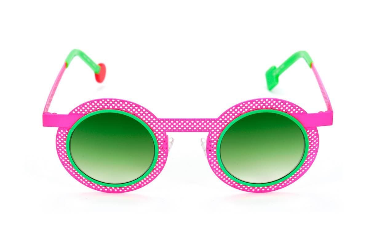 monture solaire femme Sabine Be ronde rose perforée verres vert Be Gipsy hole