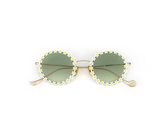 monture solaire femme Eyepetizer Lulu ronde dorée fleur blanche