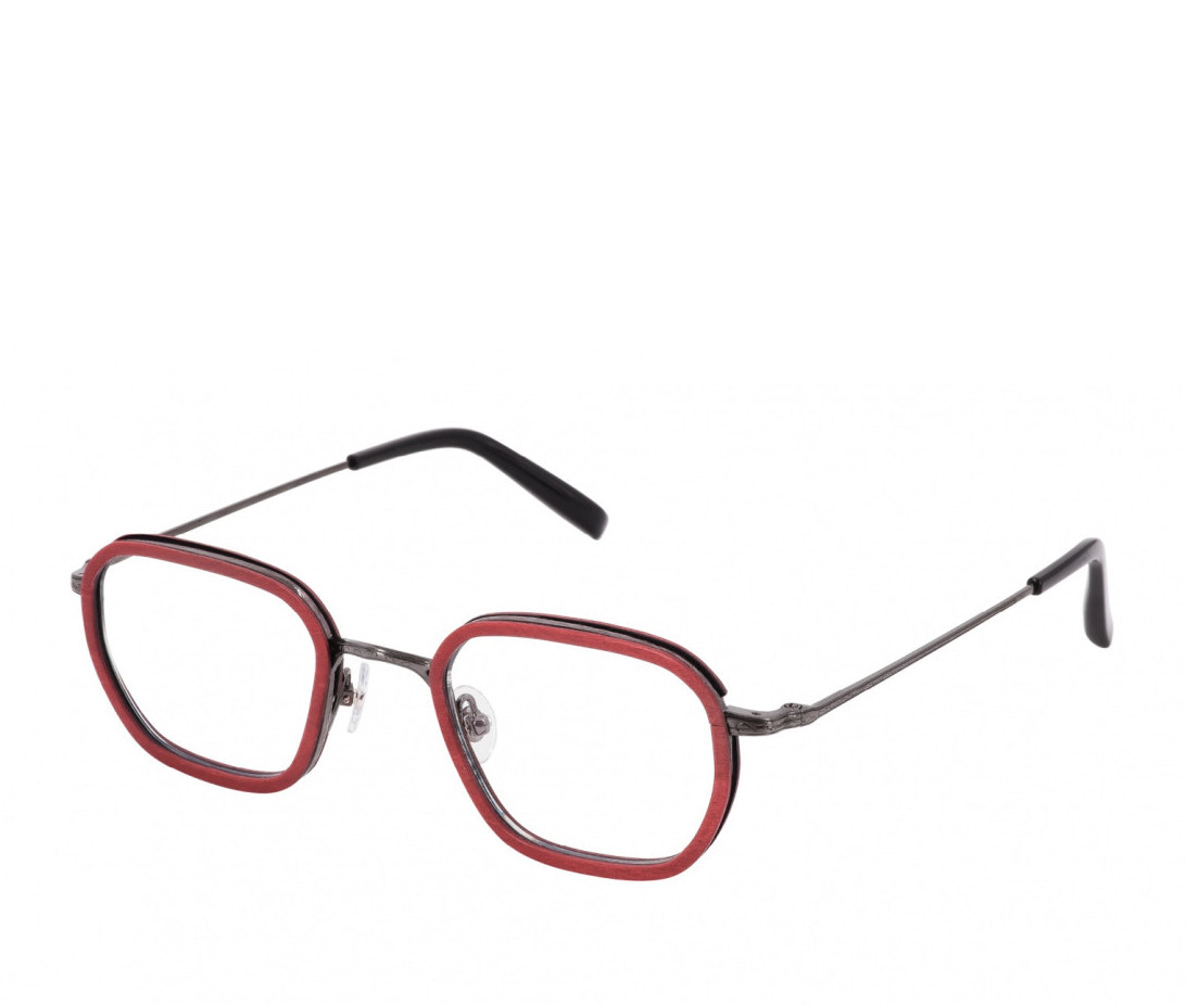 monture optique homme femme gold and wood titan 04 combiné carré bois rouge titane