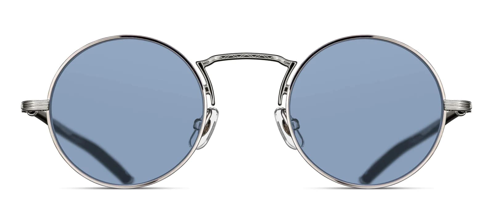 monture solaire homme Matsuda M3119 vintage ronde titane argent silver branche noire