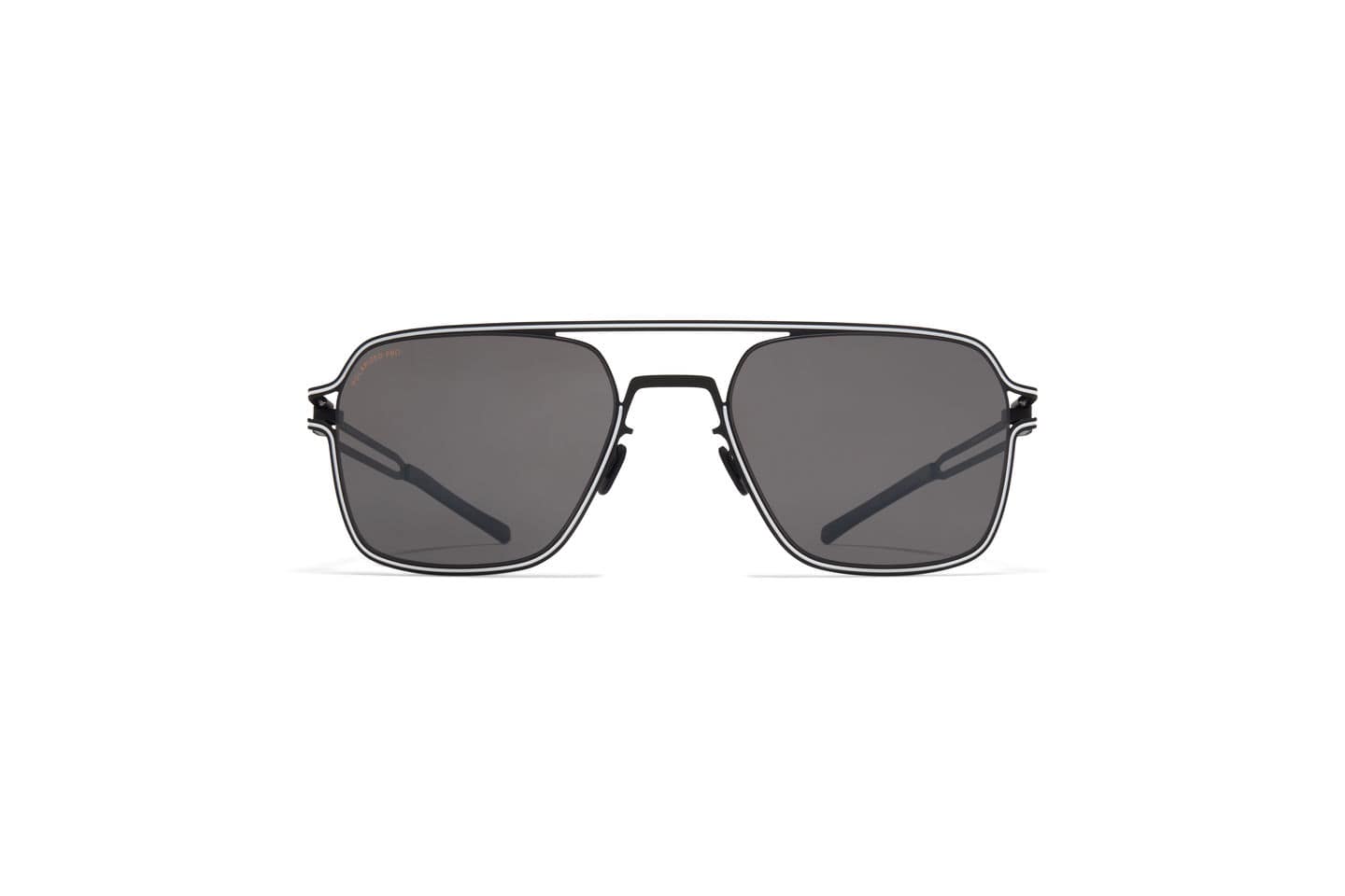 monture solaire homme femme mykita riku pilote titane metal noir blanc