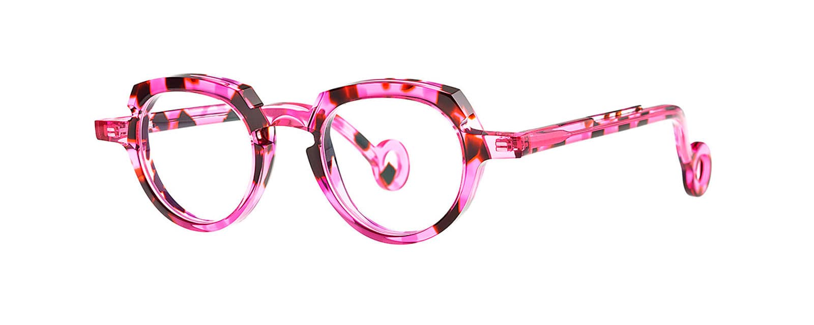 monture optique femme theo andy ronde ecaille rose violet transparent
