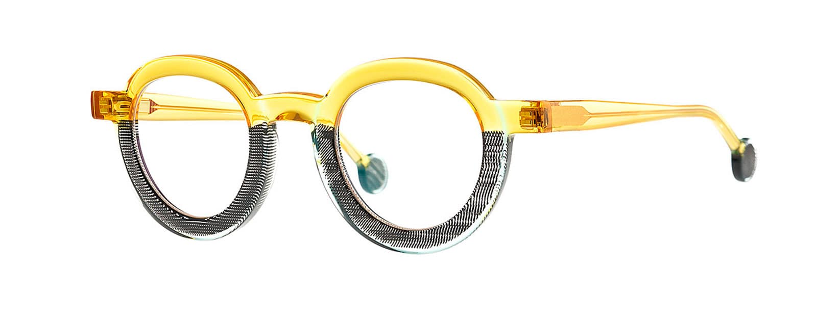monture optique homme femme theo ayunan acetate ronde pantos bleu bicolore jaune transparent noir gris