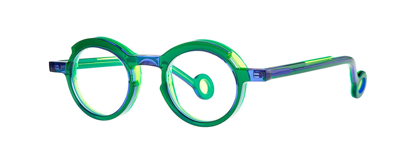 monture optique femme theo jackson acetate ronde papillon verte translucide bleu