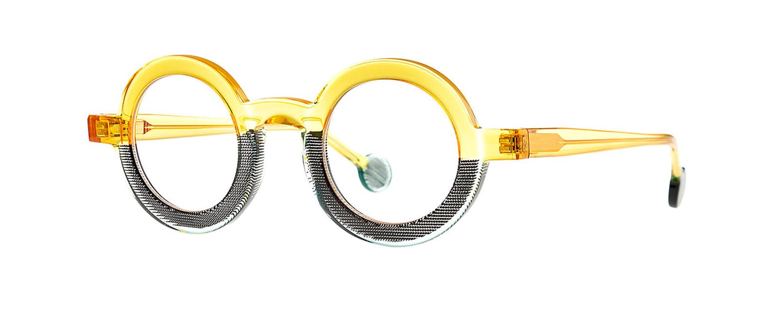 monture optique homme femme theo swaai acetate ronde epaisse bicolore jaune translucide grise