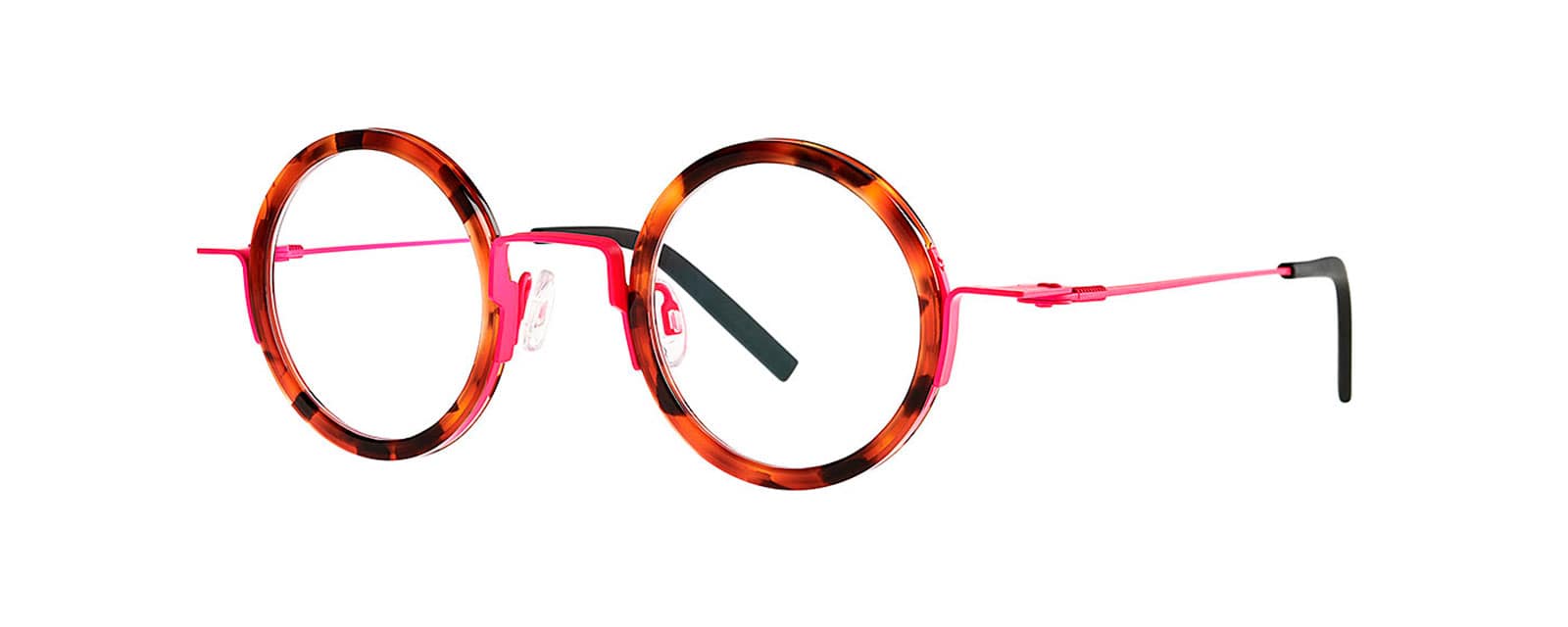 monture optique homme femme theo stoemp ronde combiné acetate ecaille titane metal branche rose