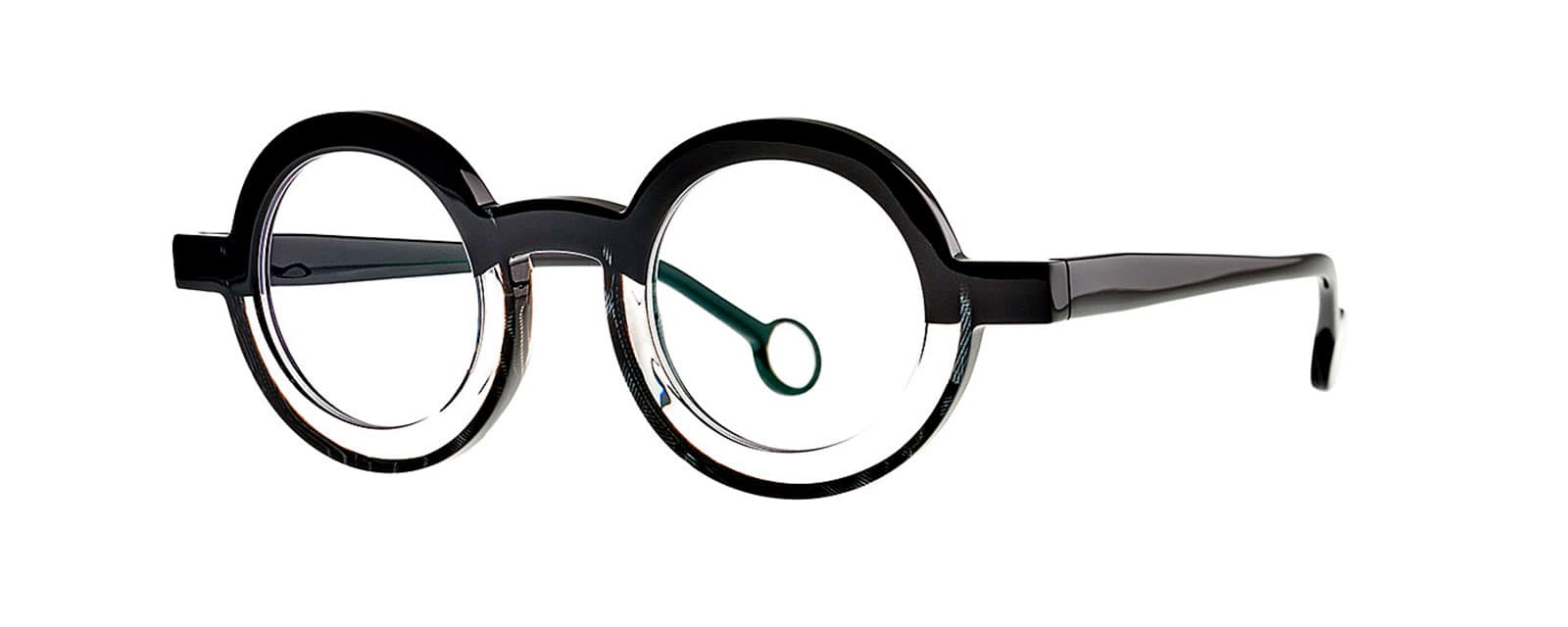 monture optique homme femme theo swaai acetate ronde epaisse bicolore noir cristal