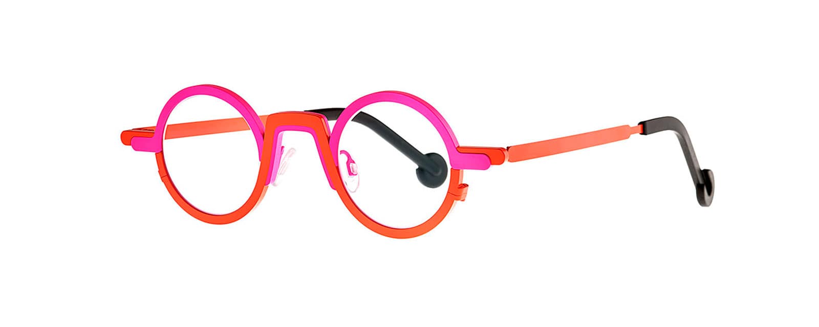 monture optique homme femme theo myeong dong ronde titane bicolore rose rouge orange fluo