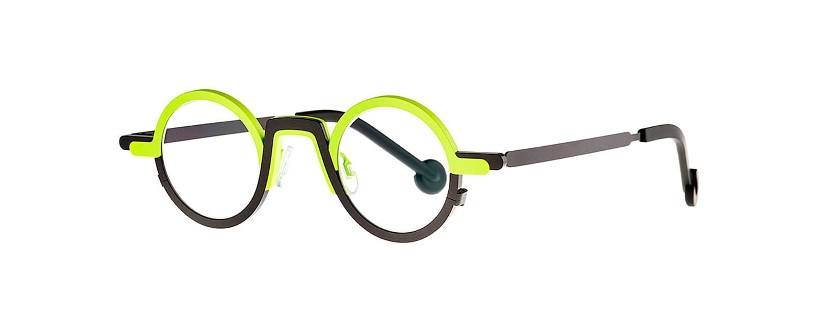 monture optique homme femme theo myeong dong ronde titane bicolore jaune noir