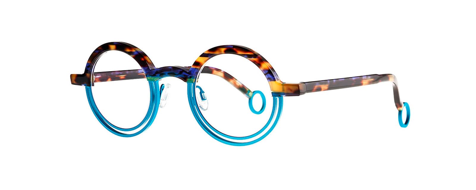 monture optique homme femme theo kicker ronde combine ecaille metal bleu double cercle