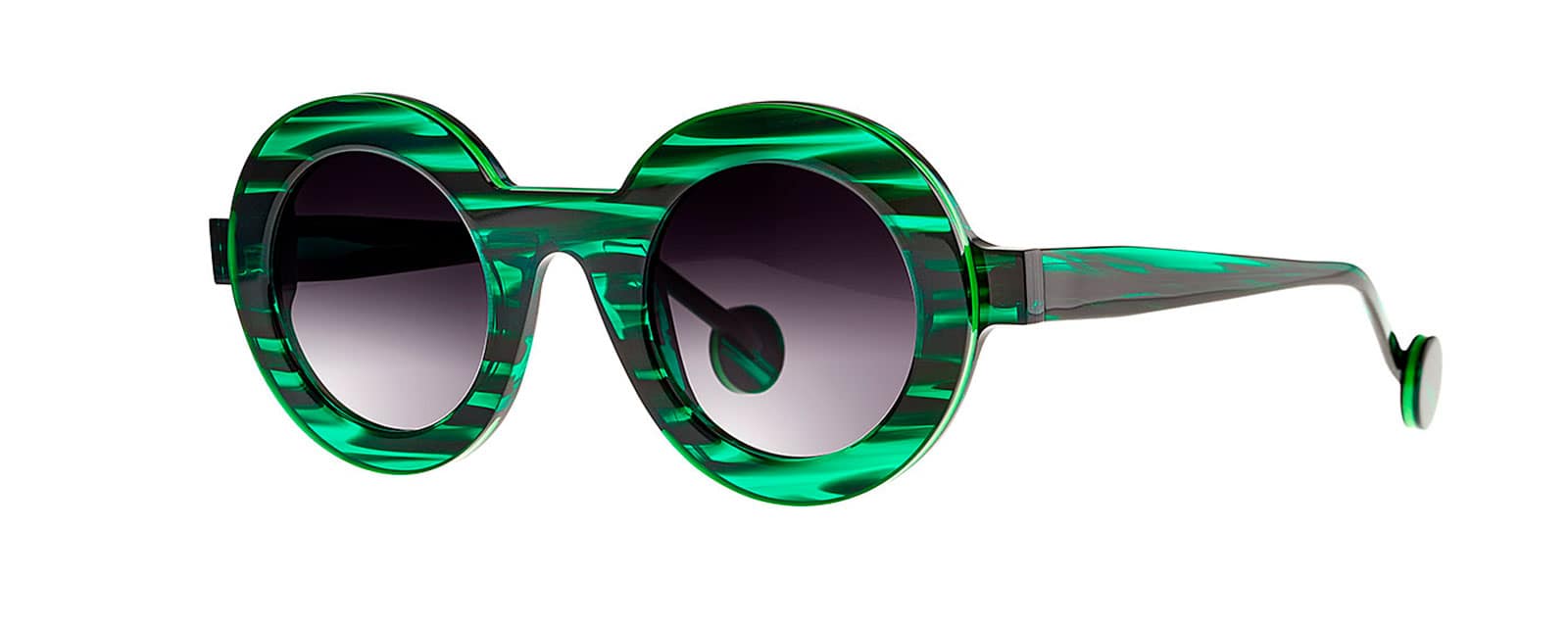monture solaire femme theo joaquin acetate ronde epaisse vert striée
