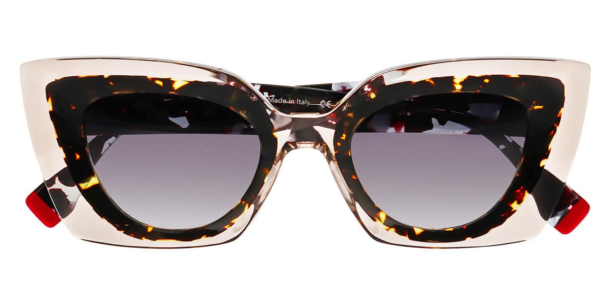 monture solaire femme face a face halos 1 acetate epaisse cristal écaille foncée bout rouge