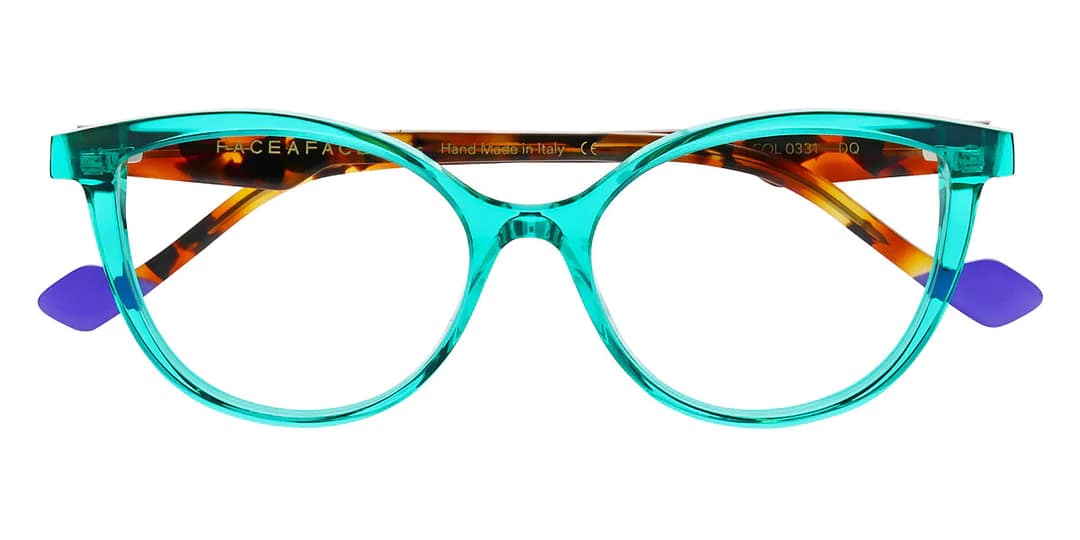 monture optique face a face femme hanna 2 acetate grande ovale papillon fine turquoise fluo branche ecaille