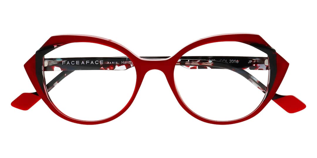 monture optique femme face a face kaledo 1 grande ronde rouge branche ecaille noir rouge