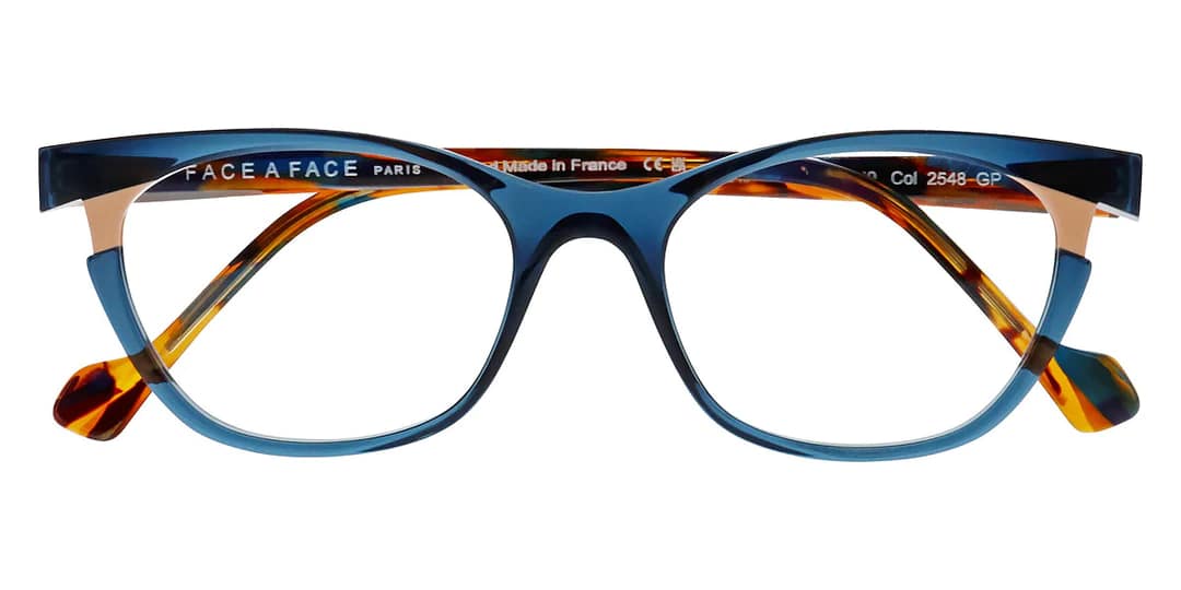 monture optique femme face a face bahia 1 acetate ovale papillon bleu transparent branche ecaille