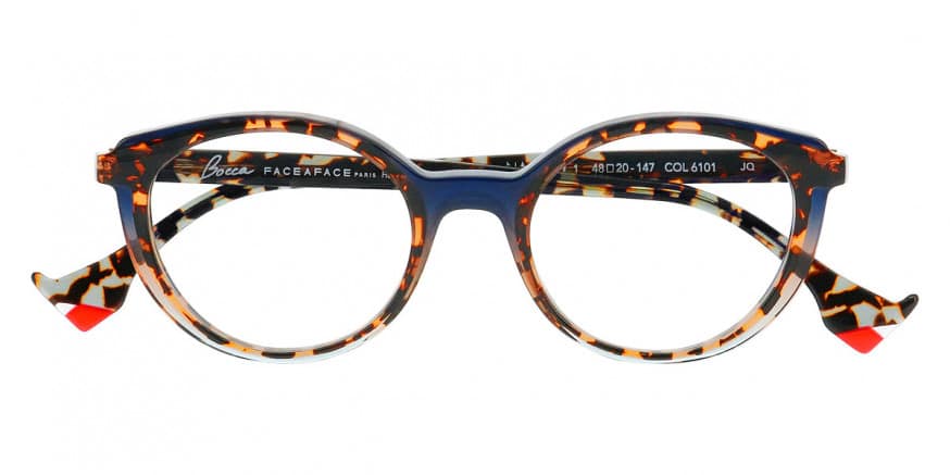 monture optique femme face a face bocca noaka acetate petite ronde ovale papillon ecaille bleu blanc
