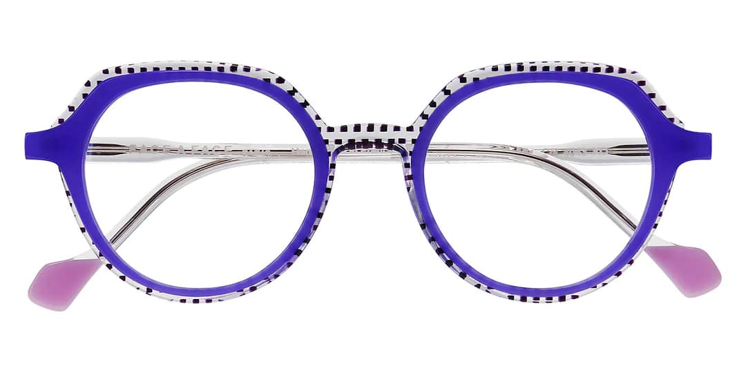 monture optique femme face a face quartz acetate ronde violette point noir