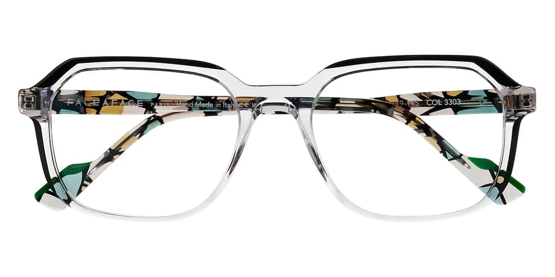 monture optique homme femme face a face echos 2 acetate rectangle cristal branche marbré verte beige