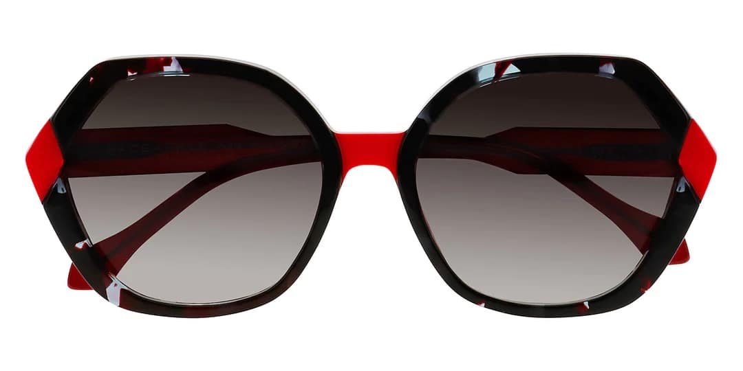 monture solaire femme face a face gioco 2 grande hexagonale noire rouge