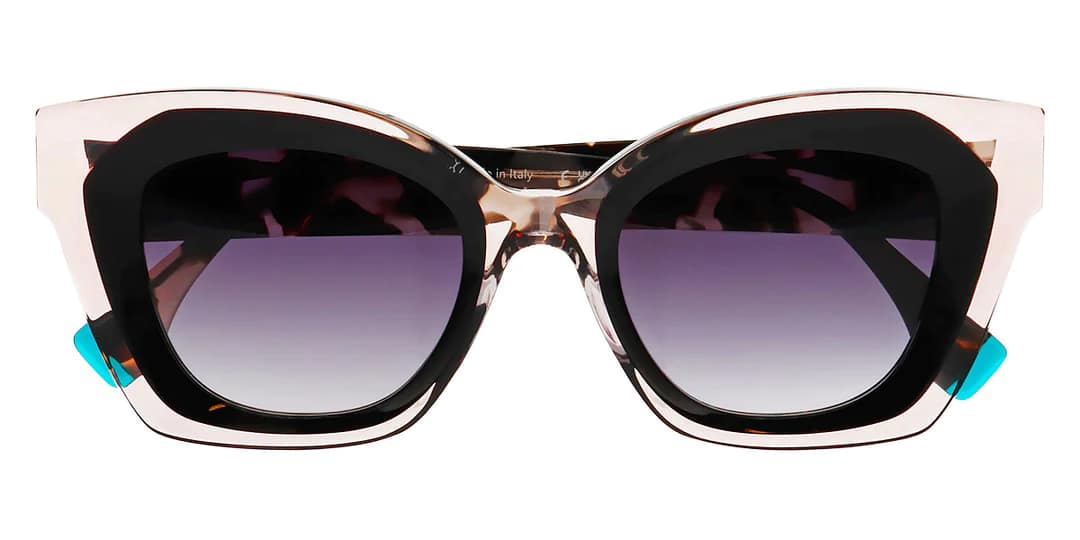 monture solaire femme face a face halos 2 grosse acetate epaisse carrée papillon rose transparent noir branche ecaille