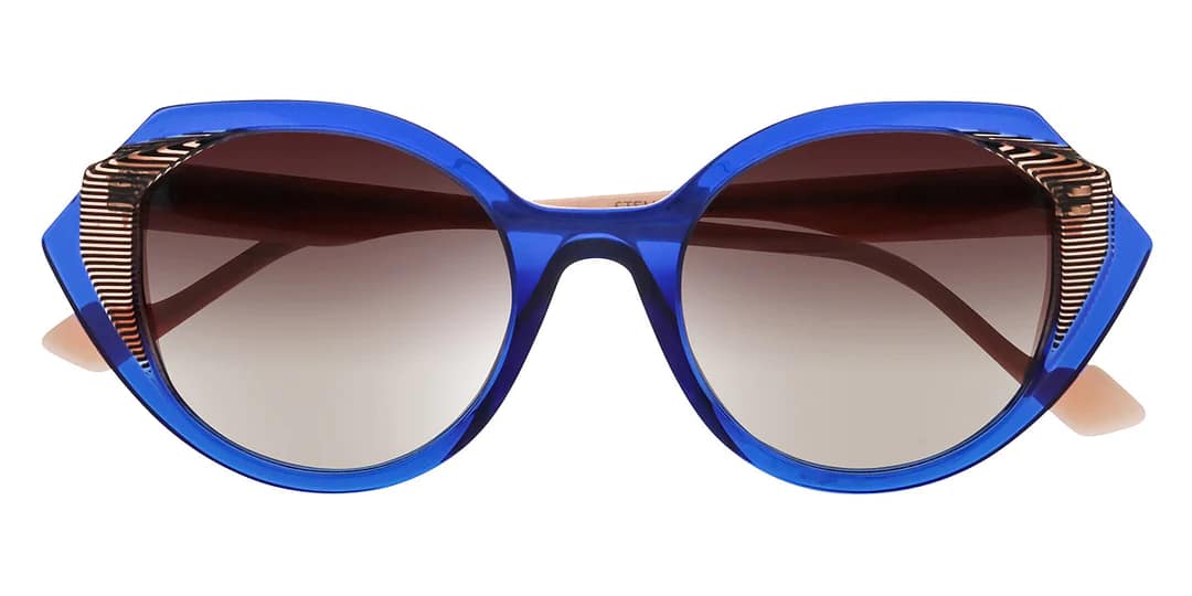 monture solaire femme face a face stella 2 grande acetate ovale bleu insert marron branche beige