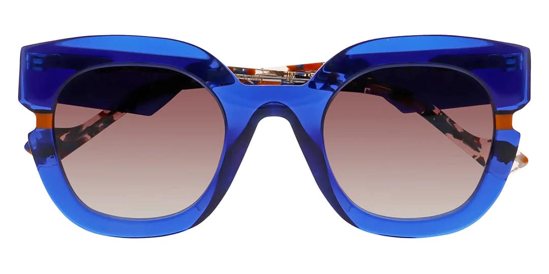 monture solaire femme face a face kimono 2 grosse acetate carrée papillon bleu transparent branche ecaille rouge