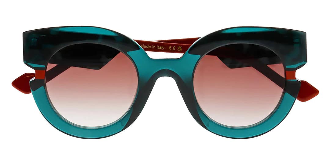 monture solaire femme face a face kimono 1 grosse acetate ronde papillon vert transparent branche rouge