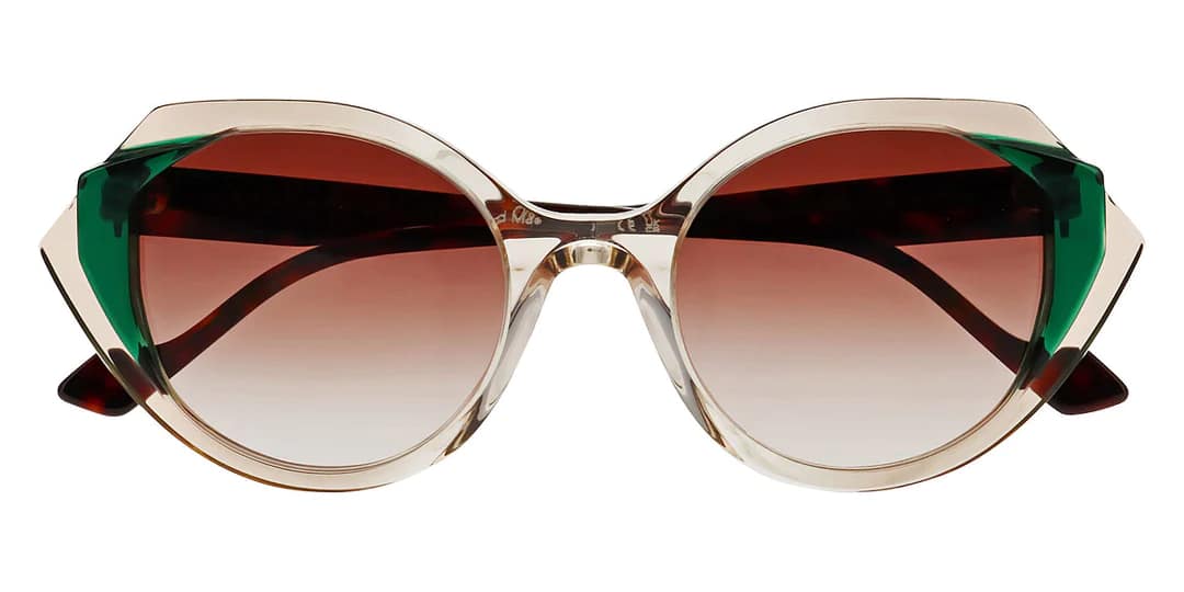 monture solaire femme face a face stella 2 grande acetate ovale tbeige transparent insert vert branche ecaille