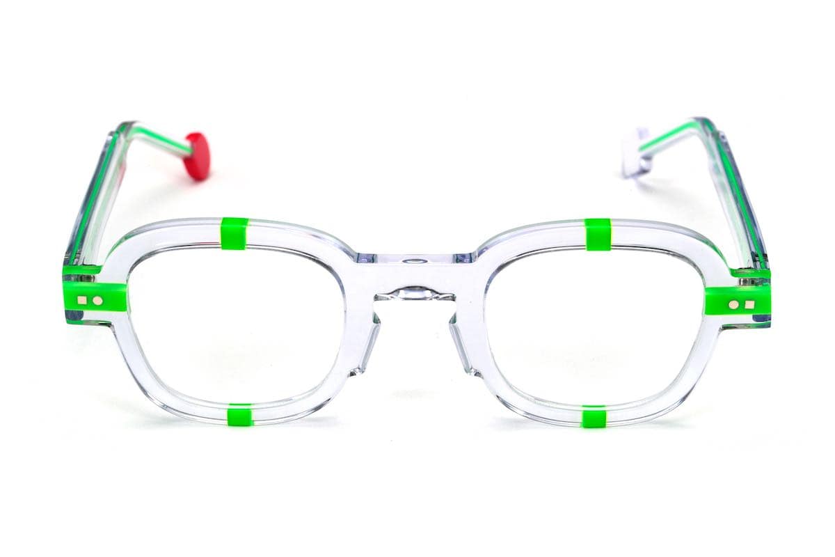 monture optique homme femme Sabine Be épaisse cristal transparente vert fluo Be arty