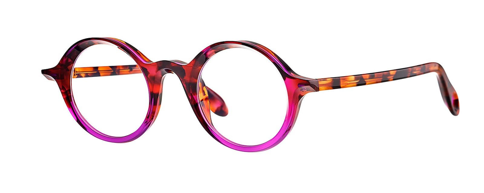 monture optique homme femme Theo Sunrise acetate ronde fine ecaille rouge violet