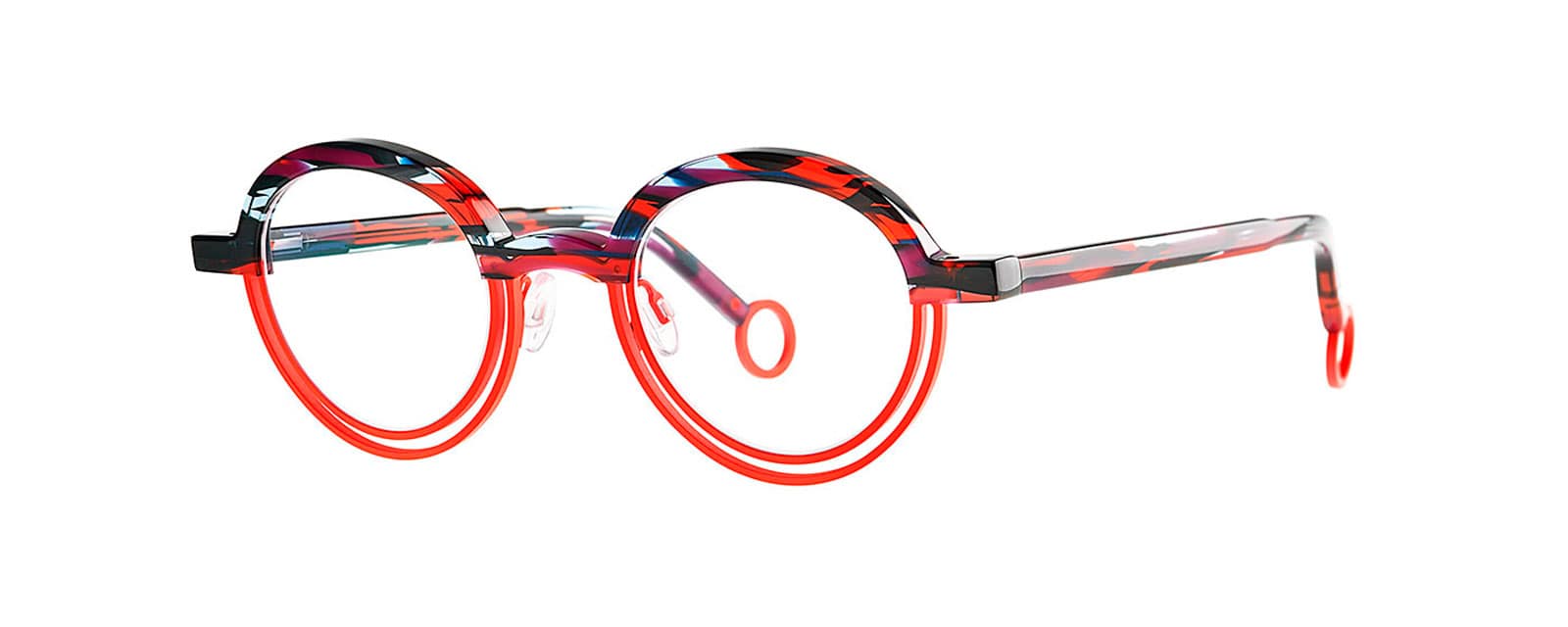 monture optique homme femme theo kicker ronde combine ecaille metal rouge double cercle