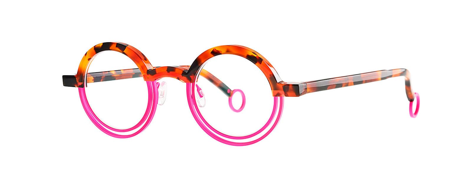 monture optique homme femme theo kicker ronde combine ecaille metal rose double cercle