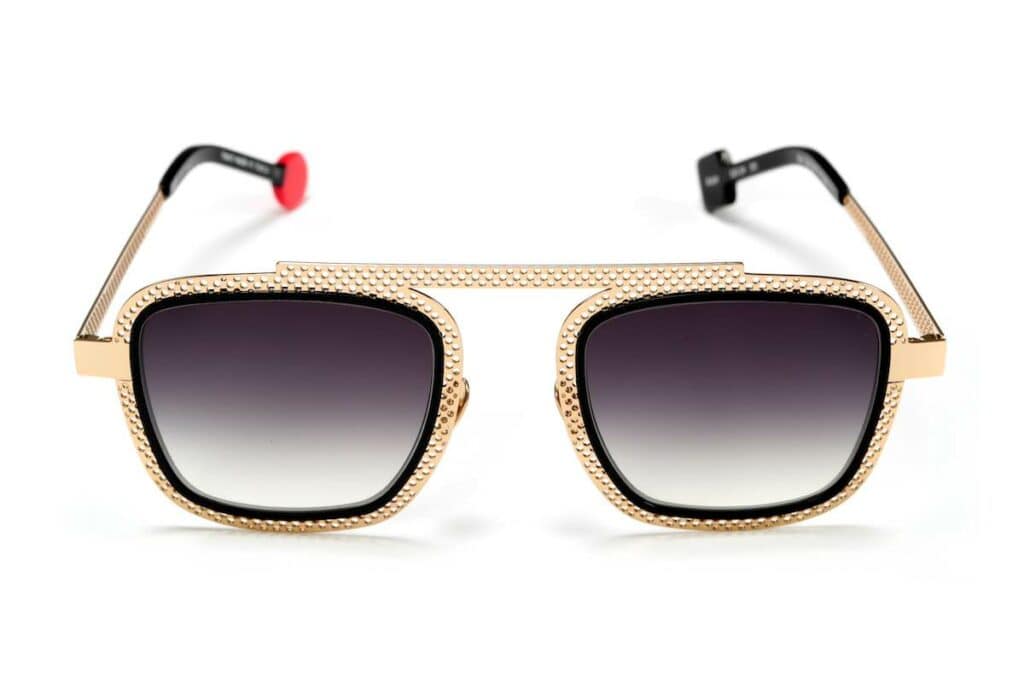 monture solaire homme femme Sabine Be metal perforé pilote carré or gold liseret noir Be Boyish Hole