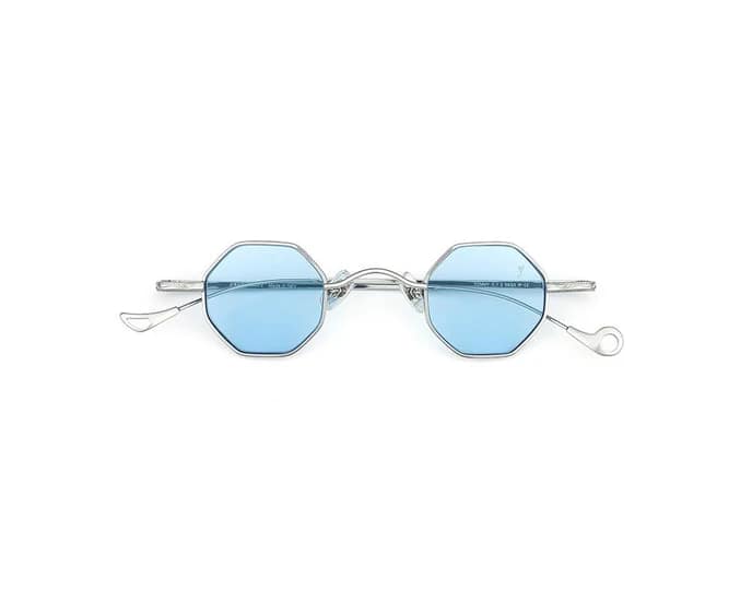 monture solaire homme Eyepetizer Tommy hexagonale argent verres bleu