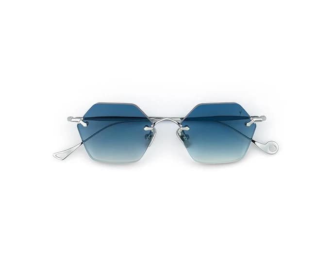 monture solaire homme femme Eyepetizer carnaby hexagonale percée argent bleue