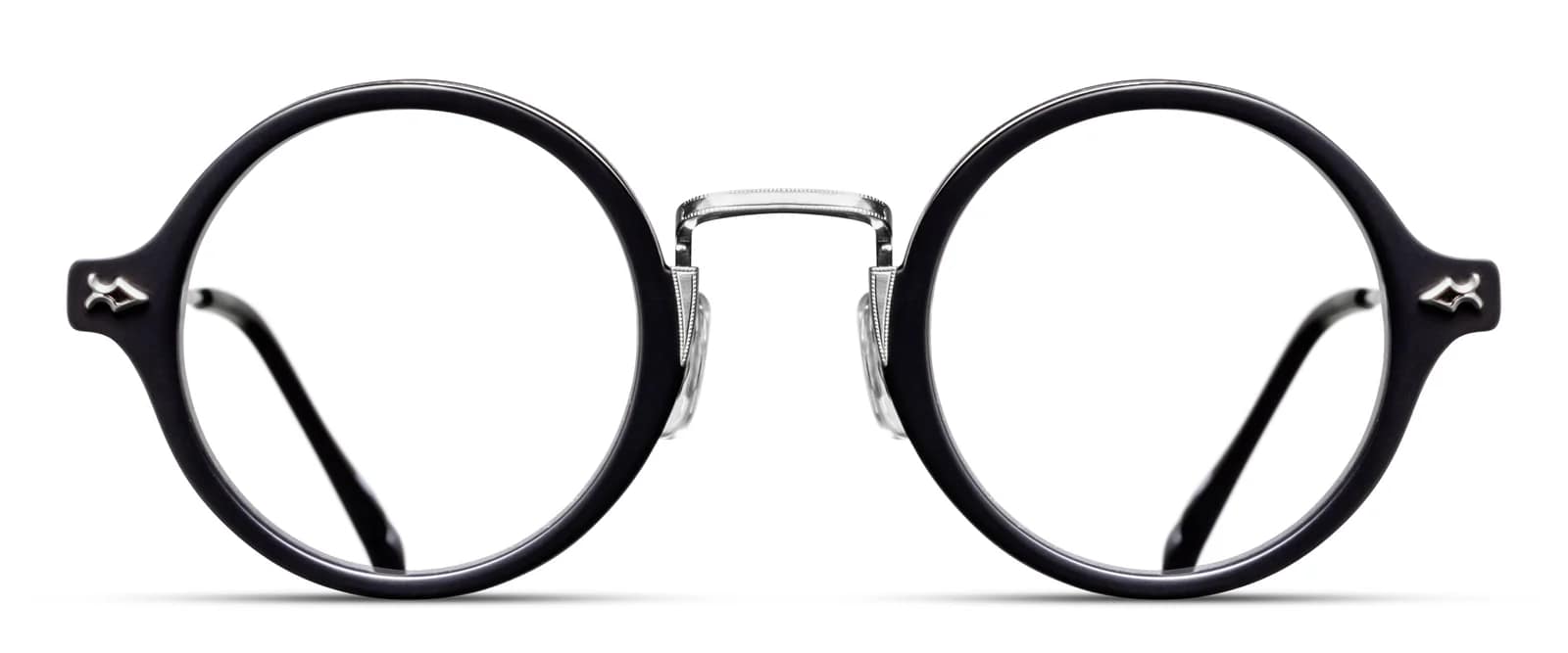 monture optique homme Matsuda M3127 vintage ronde noire branche metal titane argent