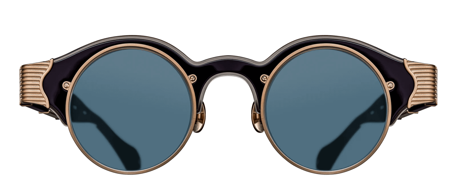 monture solaire homme matsuda M10605H vintage epaisse ronde noir combiné or verre bleu