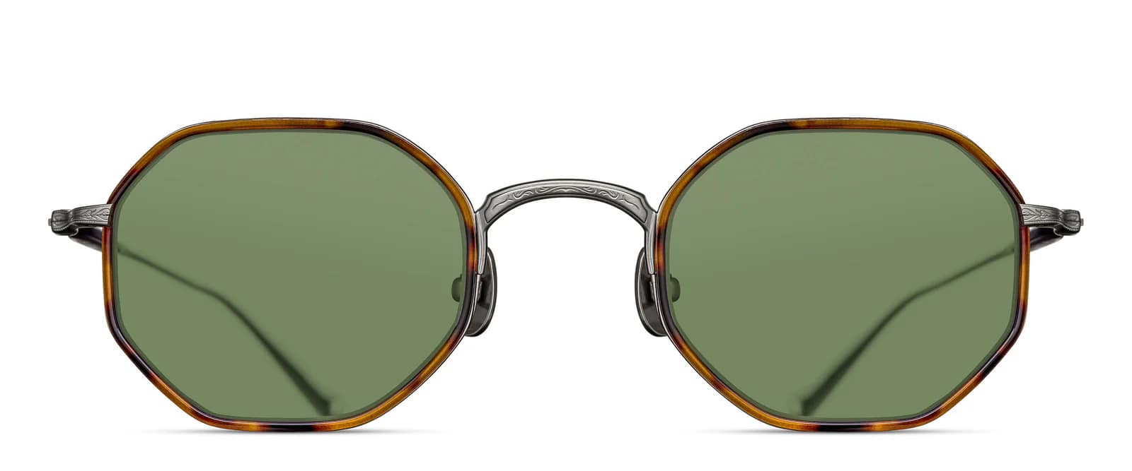 monture solaire homme matsuda M3086i metal titane hexagonale ecaille argent foncé verre vert