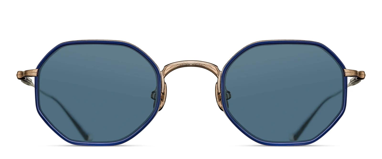 monture solaire homme matsuda M3086i metal titane hexagonale bleu bronze antique gold verres bleu