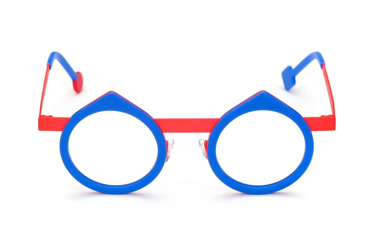 monture optique femme homme Sabine be Be yin goutte ronde bleu rouge combiné
