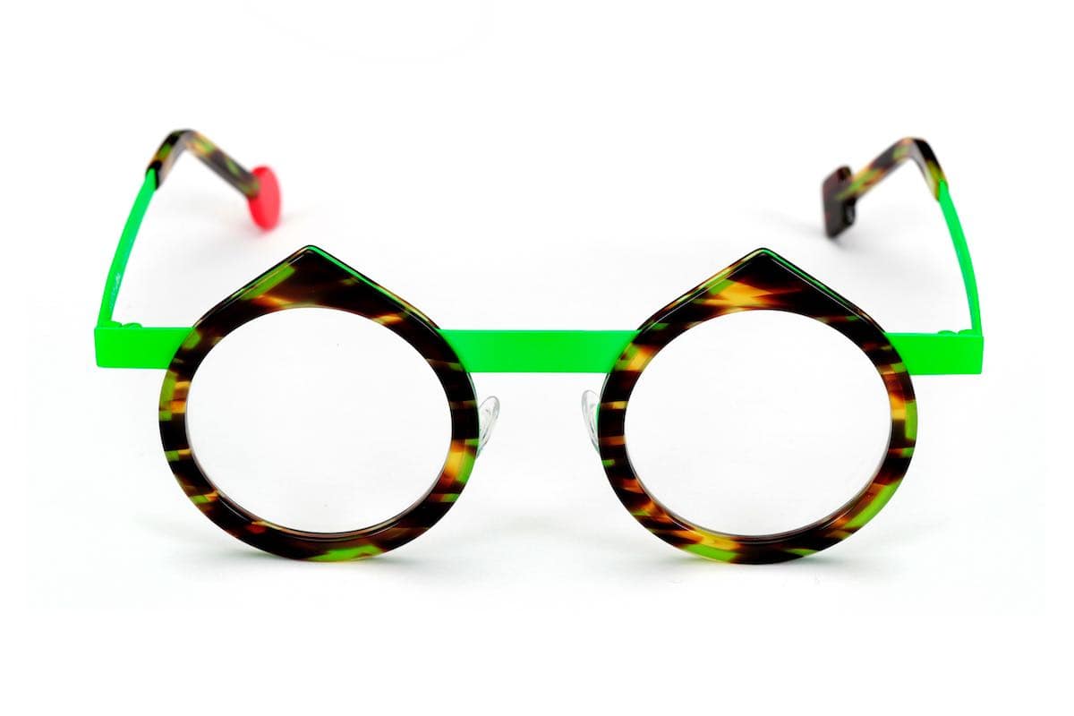 monture optique homme femme sabine be metal combiné ronde goutte vert fluo ecaille Be yin